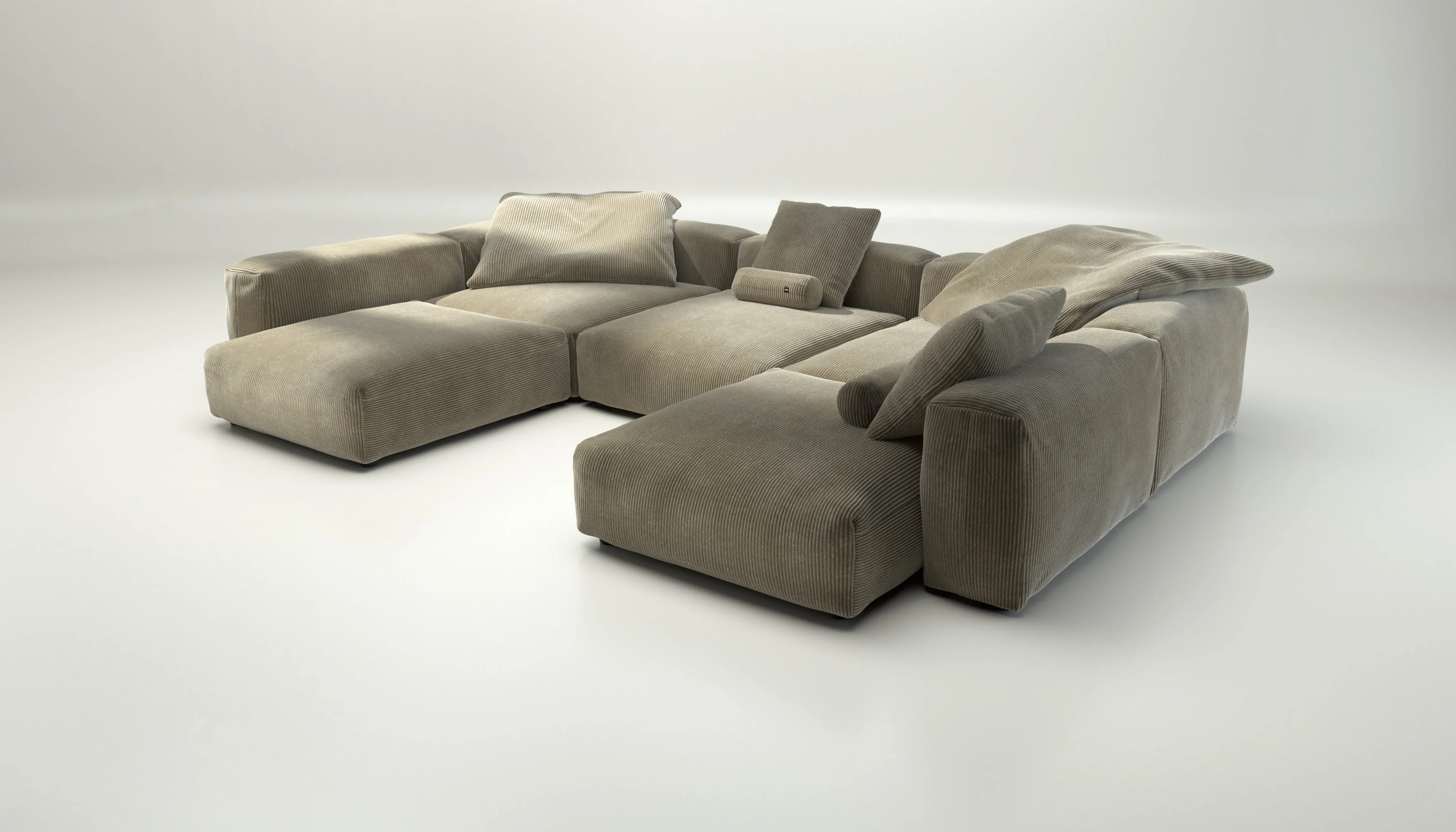 vetsak | Sofa Set 06 - Cord Velour - Khaki | Modular Sofa | 6.5 Seater | Big Sofa | U-Shape | Corner Sofa - Image 3